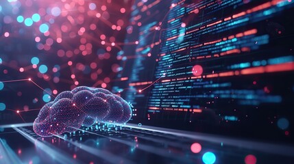 Digital representation of a brain overlaid on a computer interface, symbolizing artificial intelligence and machine learning technology.