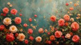 Fototapeta Kwiaty - Malarstwo bukietu róż na ścianie