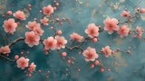 Fototapeta Kwiaty - Obraz różowych kwiatów na niebieskim tle