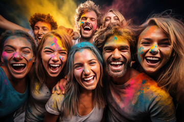 Wall Mural - Happy group of people celebrating Holi the Festival of Colours