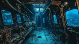 Fototapeta Do akwarium - Drowning old ship interior diving wallpaper background