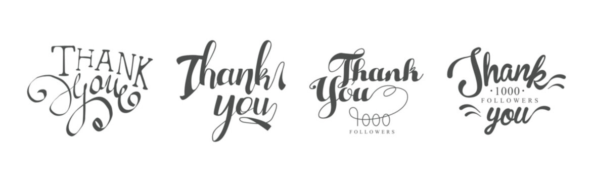 Thank You Lettering and Typography Inscription Vector Set