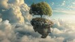 head and tree drifting above clouds, mental balance concept, mindfulness wall art home decor print