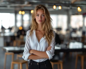 Wall Mural - Business Frau in der Gastronomie schaut freundlich in die Kamera