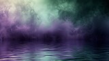 Fototapeta Do przedpokoju - Subdued hues of misty lavender and sage green delicately blending in water, forming a tranquil and sophisticated abstract tableau against a rich black background. 