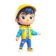 © Shilpi - 3d a young man with a yellow jacket and black pant on isolated transparent background png, generated with AI