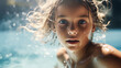 girl child swimmer in the swimming pool close up