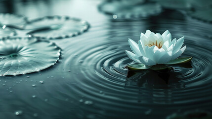 Wall Mural - White waterlily or lotus flower in pond. Zen background