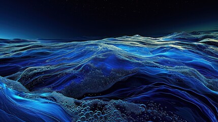 Poster -  a painting of waves in the ocean with a star in the sky in the background of the image is a full view of the water and the surface of the ocean.