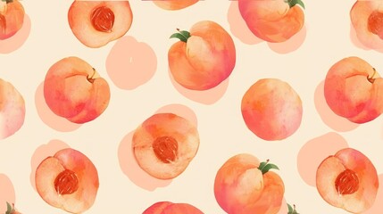 Poster -  a close up of a pattern of peaches on a white background with a peach in the middle of the image and a peach in the middle of the image.