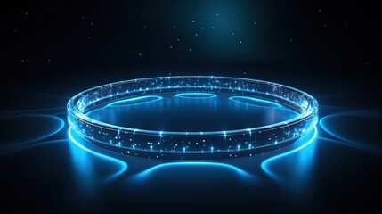 Ring light with blue color and dark background. Generate AI image