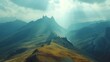 A dramatic landscape shot of a rugged mountain range, inspiring adventure and exploration