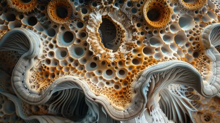 Wall Mural - A detailed image of a mushroom's gills, displaying their intricate pattern and texture in mesmerizing detail