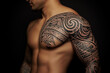 © My Beautiful Picture - Black tribal tattoo on skin. Black tribal tattoo on chest. Men's tattoo, tribal. Tribal tattoo. Tattoo ideas for men. Tattoo parlor. Tattoo artist profession.​