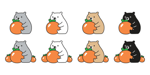 Poster - Bear polar icon orange vector teddy hug fruit pet cartoon character logo symbol illustration clip art isolated design