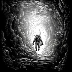 Wall Mural - Intrepid Diver Explores the Mysterious Depths of an Underwater Canyon