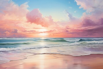 Wall Mural - a beach with waves and a sunset