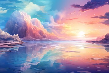 Wall Mural - a water body with mountains and clouds