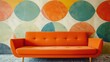 Retro interior living room with Abstract mid-century contemporary wall background with vintage warm colors.