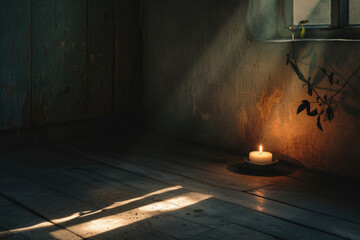 Sticker - photo of a light and dark room with a candle and a shadow