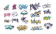 © ssstocker - Wall graffiti tags. Underground style doodling fashion symbols, spray tag skateboard urban crazy street art marker script, school walls vandalism element classy vector illustration