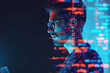 © Formoney - portrait of a programmer with a double exposure of a laptop and a code