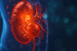 kidney with a red color and a bean shape and a health overlay on the urine