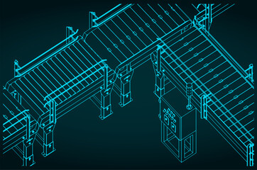 Wall Mural - Automated factory conveyor line isometric blueprint