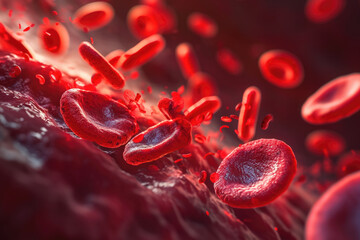 Wall Mural - microscopic view of red blood cells flowing through an artery