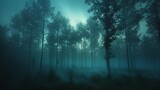 Fototapeta Las - Capture the ethereal beauty of a misty forest. towering trees shrouded in fog