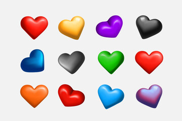 Aufkleber - Color hearts clipart isolated on white background. 3d vector illustration