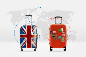 Sticker - World travelling conceWorld travelling concept with red and britain bags. 3d vector illustrationpt with red and britain bags. 3d vector illustration