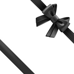 Aufkleber - Black ribbon with bow on the top of gift box. Design trmplate. 3d vector illustration