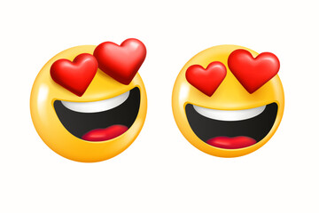 Poster - Emoji with hearts eyes on white background. 3d vector illustration