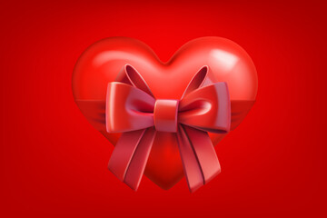 Aufkleber - Red haert with satin ribbon and bow. 3d vector illustration