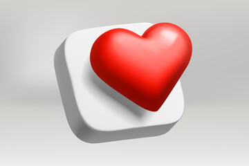 Aufkleber - Internet application button with red heart on grey background. 3d vector illustration