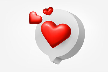 Poster - Speech bubble with red hearts on white background. 3d vector illustration