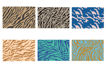 Wall Mural - Set of modern minimalist abstract doodle brush stroke painting seamless pattern. Stylish wavy marble background prints. Paint line background vector illustration. Hipster seamless pattern