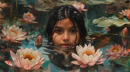 Sticker - swimming with lotus flowers
