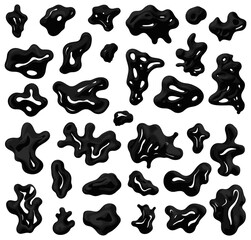Wall Mural - black slime stains. viscous oil blobs, goo paints, inking mucus abstract splash set, liquid sauce dr
