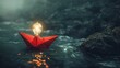 Innovation in Adversity Concept with Paper Boat and Lightbulb