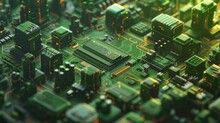 Illustration Of A Circuit Board With Depth Of Field Effect