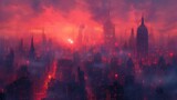 Fototapeta Miasto - Na tym zdjęciu widać miasto nocą, gdzie dominuje duże ilości dymu.