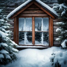 Wooden House In The Snow