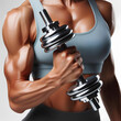 © Oleksiy - strong female hand holding a metal dumbbell on a white background