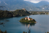 Fototapeta Big Ben - Lake bled castle and church from above