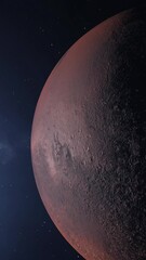 Wall Mural - Flight over the spinning planet Mars. Planet Mars among the stars. Space. Universe. 4K Vertical video.