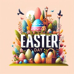 Wall Mural - Easter Day typography social media post for ads creative design template created with generative ai