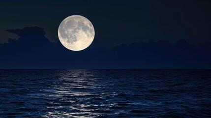 Wall Mural - A full moon rising over a body of water.