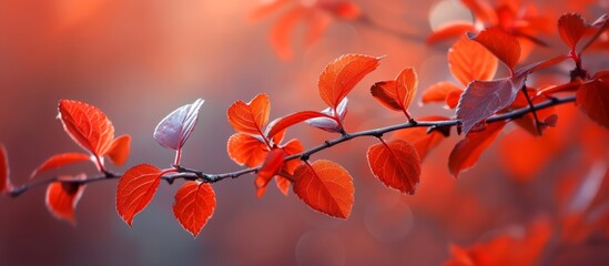 Poster - Stunning Autumn Beauty: A Beautiful Branch Adorned with Vibrant Red Leaves